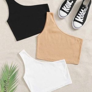 3 Pack One Shoulder Crop Top Size XXL Nude Black And White Color
